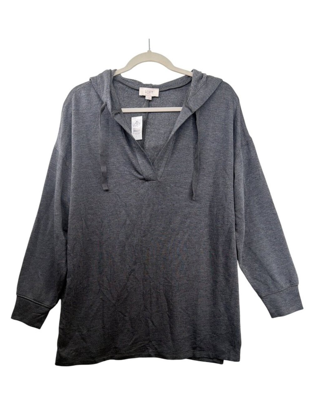 Loft Womens Hoodie Tunic L Gray Long-Slv NEW w/Tags Minimalist Athleisure Comfy